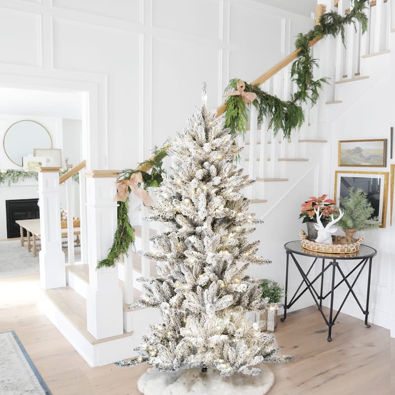 Glitzhome 6FT/7.5FT/9FT/11FT Snow Flocked Pre-lit Artificial Fir Christmas Trees - 6FT Full-size Fir