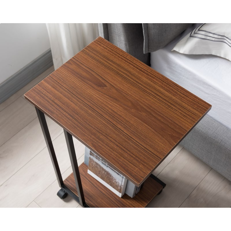 JJS Side End C Table for Sofa, Living Room Couch Table Snack Table That Slide Under for Small Spaces