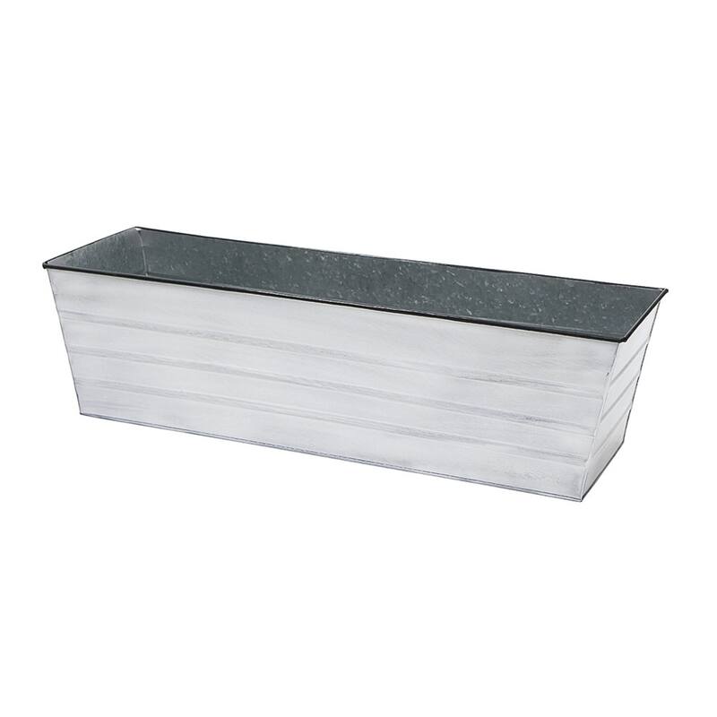 Achla Designs 35.25"L Rectangular Galvanized Steel Indoor Outdoor Large Flower Box w/Black Wrought Iron Bella Stand