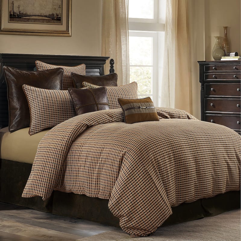 Paseo Road Clifton Brown Houndstooth Pattern Rustic Bedding 3 Piece Duvet Cover Set