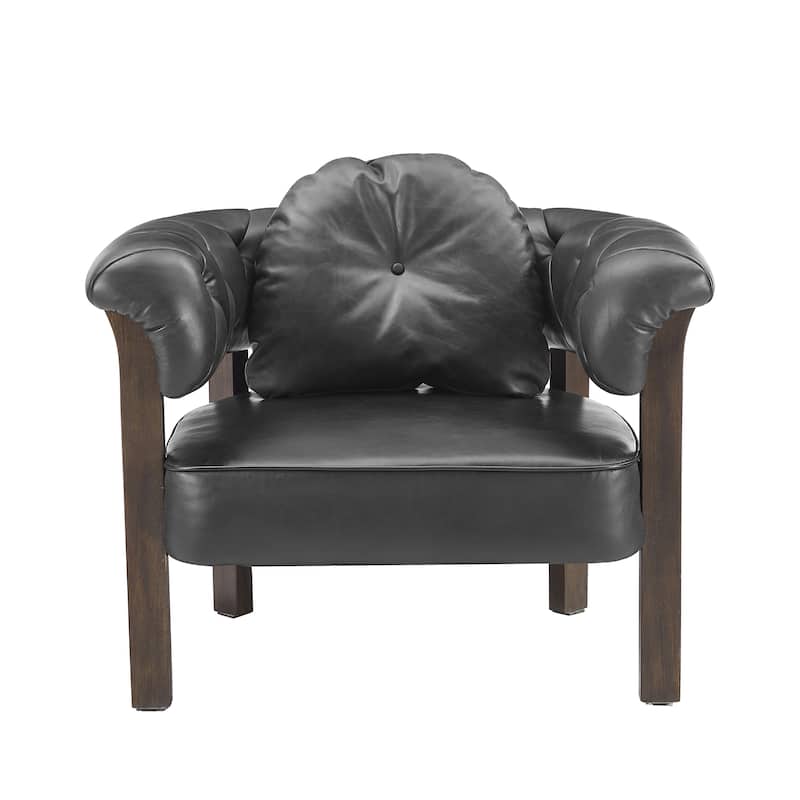 Art Leon Mid-century Top Grain Leather and Wood Accent Chair