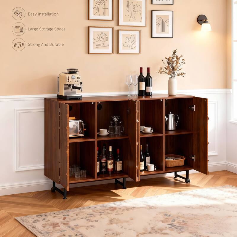 Rossetta Modern Artistic Design Wood Sideboard Cabinet with Iron Legs, Easy Assembly