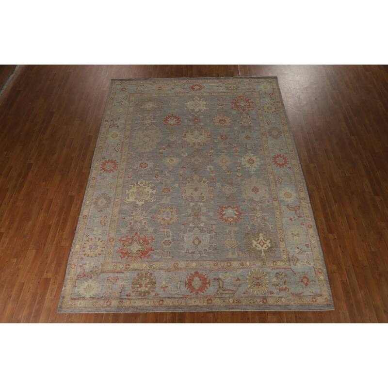 Hand Knotted Oriental 100% Wool Carpet Transitional All-Over Greys & Charcoal Oushak Area Rug - 11' 9'' X 8' 8''