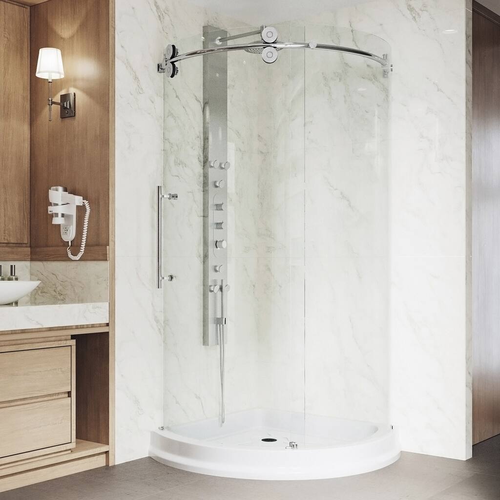 VIGO Sanibel Clear Shower Enclosure with Left-sided Opening and Base