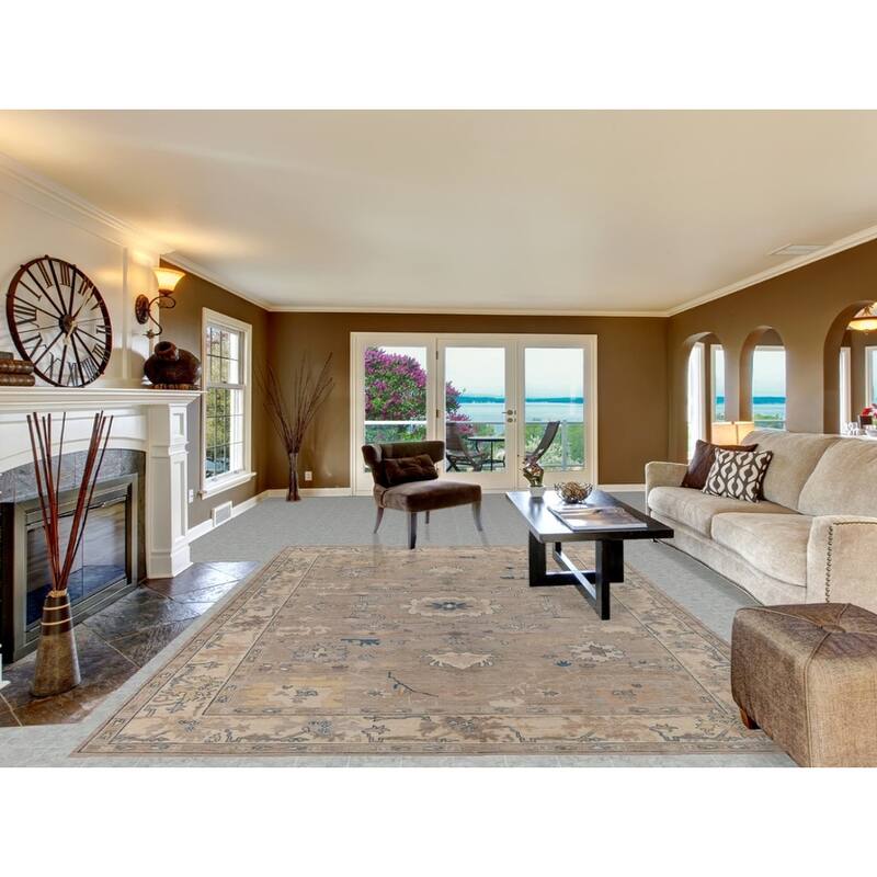 Hand Knotted Oriental 100% Wool Carpet Transitional All-Over Beige & Ivories Oushak Area Rug - 12' 0'' X 8' 1''