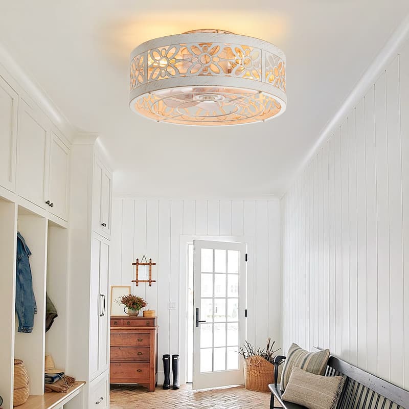16.5" Vintage Caged Ceiling Fan with Lights, 7 ABS Blades, Remote Control, 6-Speed DC Motor, Small Fandelier