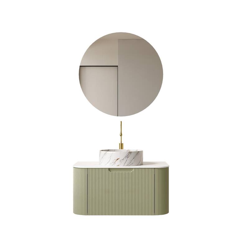 Floating Bathroom with Round Ceramic Basin and Storage Drawer