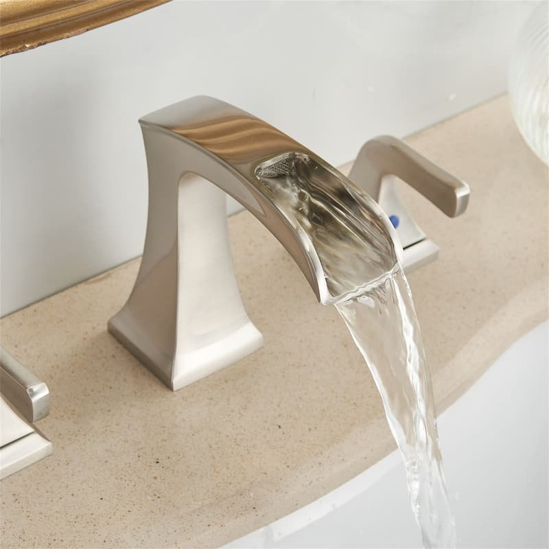 Waterfall Widespread Bathroom Faucet Wtih Drain Assemble 2 Handle Bathroom Sink Faucets 3 Holes Modern Lavatory Vanity Basin Tap