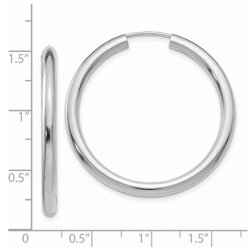 Curata 14k White Gold Polished 2.9x25mm Endless Tube Hoop Earrings