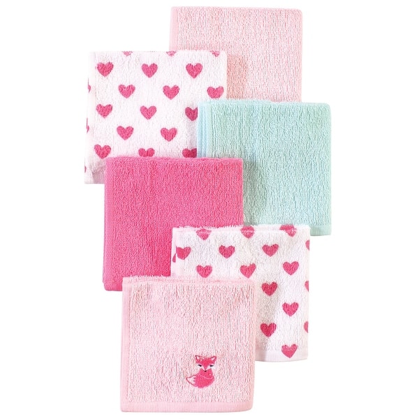 slide 1 of 1, Luvable Friends Baby Girl Super Soft Cotton Washcloths, Fox And Hearts, One Size - Fox And Hearts - One Size One Size - Fox And Hearts