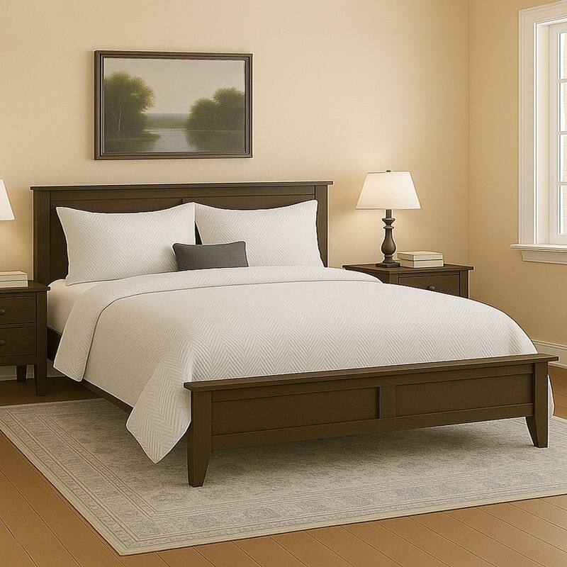 Modern Style, Solid Wood Bed Frame with MDF Headboard and Footboard