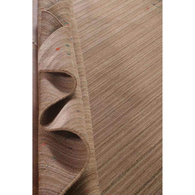 Striped Brown Gabbeh Oriental Area Rug Hand-Knotted Wool Carpet - 7'9" x 9'10"