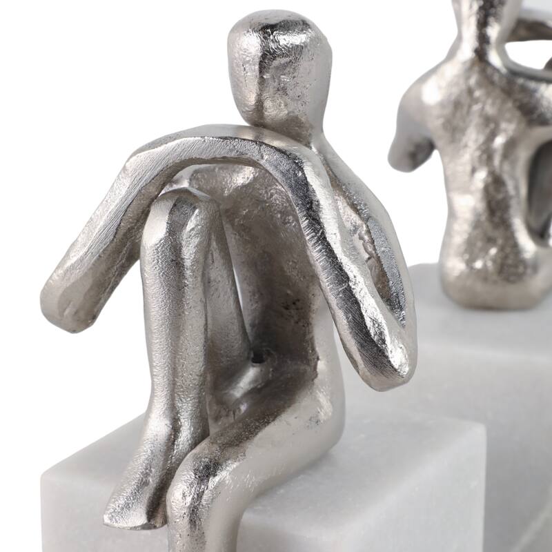 Modern Sitting Figurines with Leg Up Bookends on Marble Base - Set of 2 - 7.25"