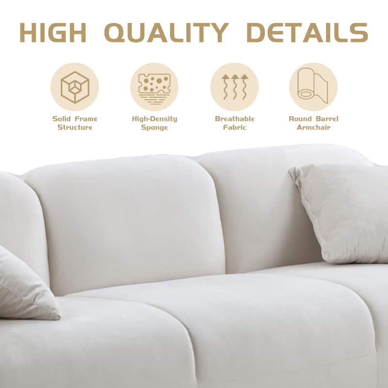 Modern Beige 84in Upholstered Fabric 3-Seater Sofa Couch for Living Room, Bedroom