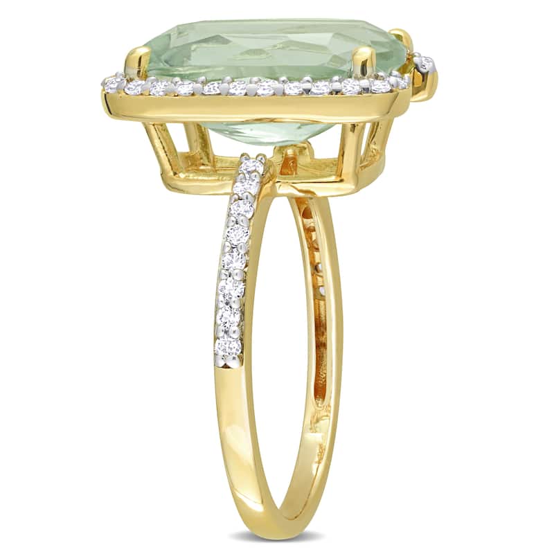 Miadora 6 7/8ct TGW Green Quartz and White Topaz Ring in Yellow Plated Sterling Silver
