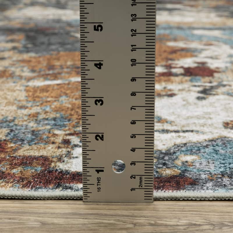 Vista Home Sunderland Abstract Earth Washable Rust/Blue Area Rug Mat