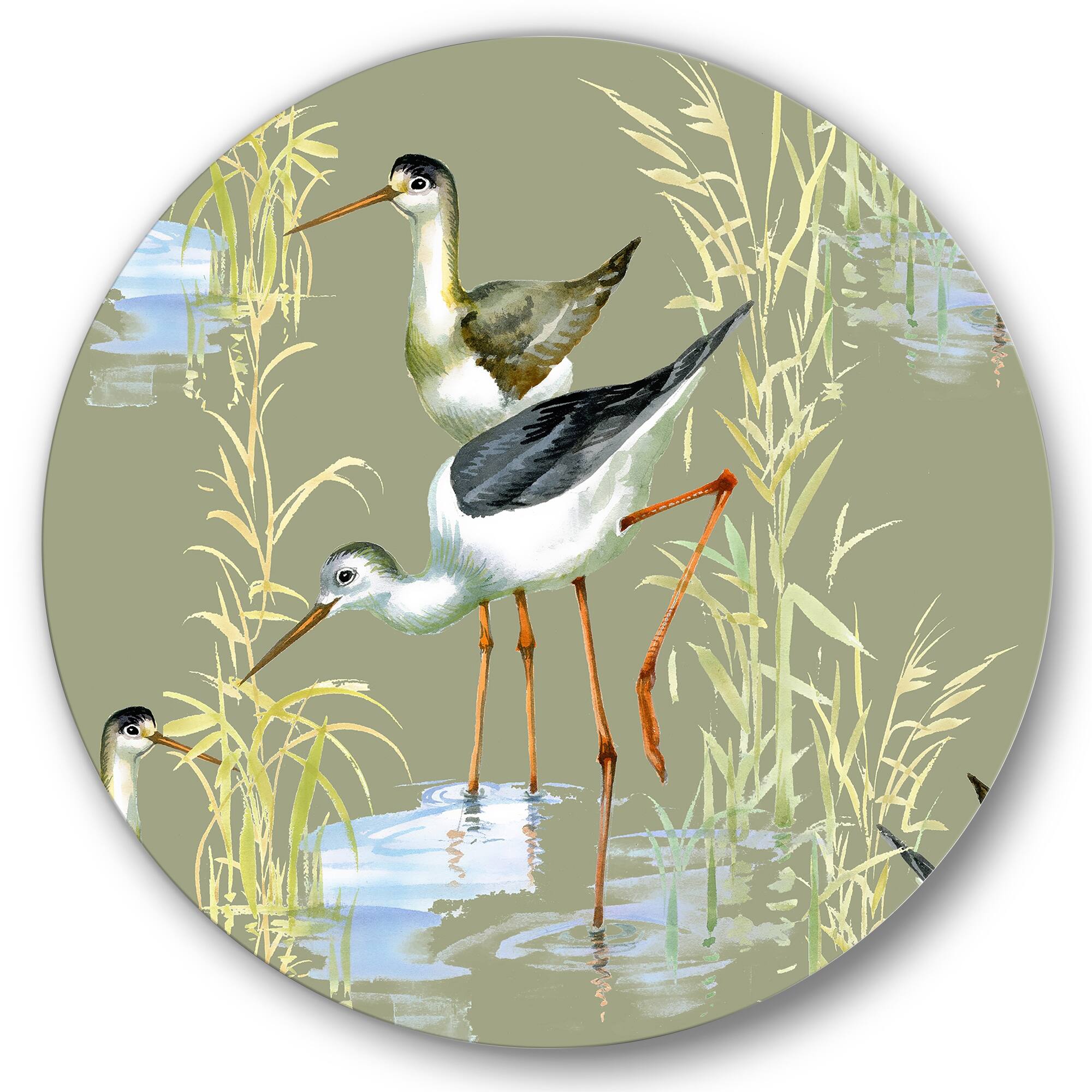 Designart 'Herons Birds In The Water' Farmhouse Metal Circle Wall Art