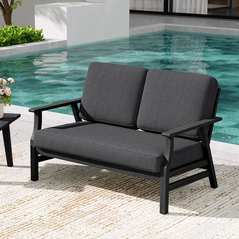 Teak Frame Outdoor Loveseat Daybed with Water-Resistant Cushions.