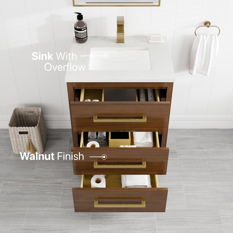 Eviva Curio Bath Vanity with WH Carrara Quartz Top and Undermount Sink