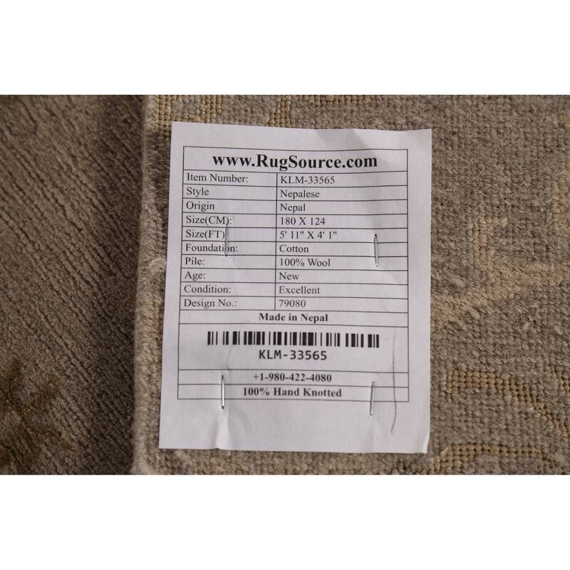 All-Over Beige Nepalese Contemporary Area Rug Handmade Wool Carpet - 4'1"x 5'11"