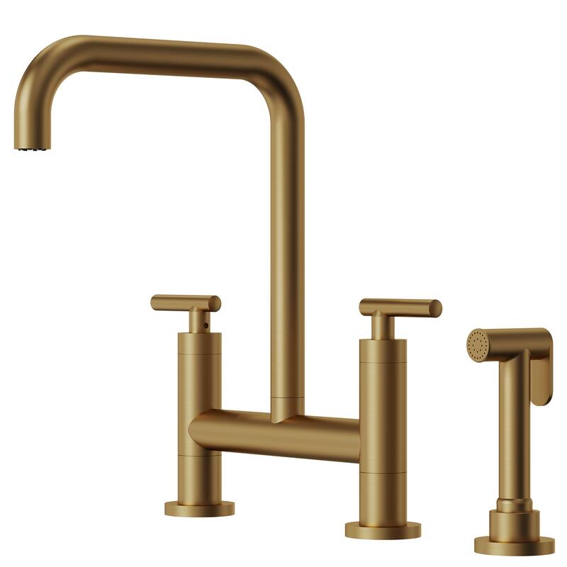 2-Handle Deck Mount Kitchen Faucet 2-Hole Bridge Kitchen Faucet with Side Sprayer