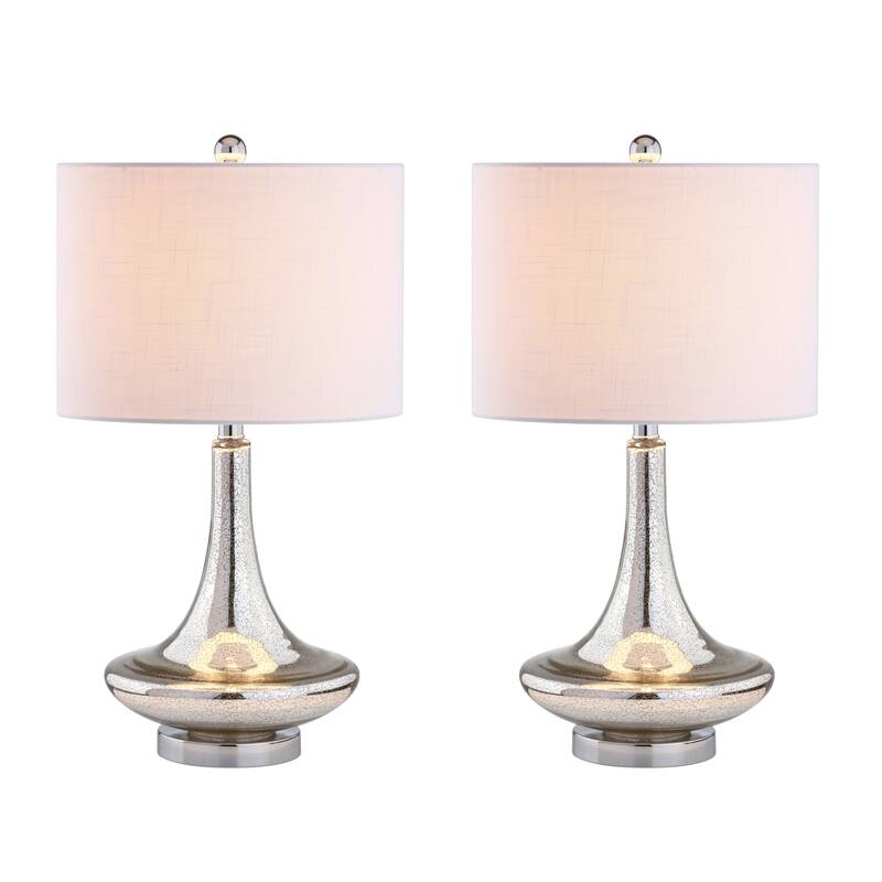 Ames 25.5" Glass Teardrop LED Table Lamp, Mercury Silver/Chrome (Set of 2) by JONATHAN Y