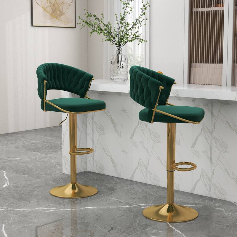 Set of 2 Bar Stool Adjustable Height with Swivel Seat