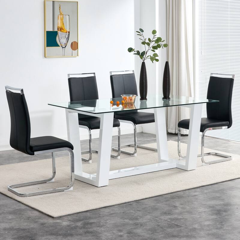 Glass Dining Table Large Modern Minimalist Rectangular for 6-8 with 0.4" Tempered Glass Tabletop