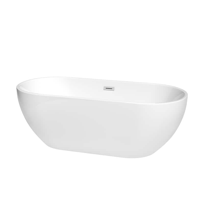 Wyndham Collection Brooklyn 67" Free Standing Acrylic Soaking Tub with - White / Polished Chrome Trim