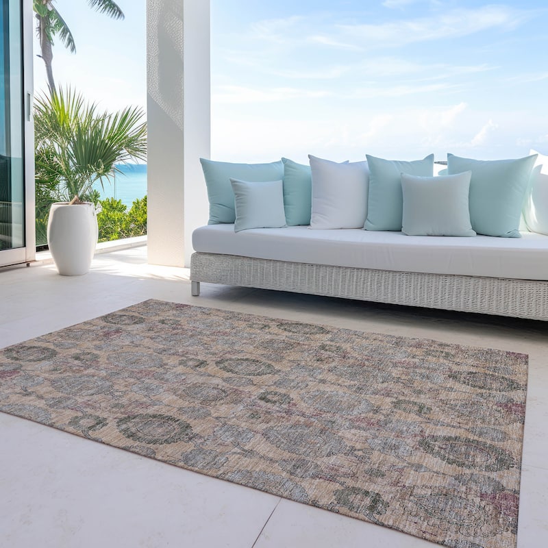 Machine Washable Indoor/ Outdoor Chantille Traditional Floral Rug - Coral - 3' x 5'