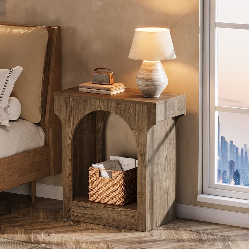 2 Tier Wood End Side Table with Storage Space for Living Room / Bedroom