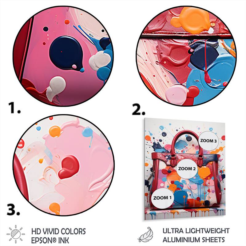 Designart "Pink And Blue Fashion Couture Handbag" Fashion Bag Metal Wall Art Pink Metal Wall Décor Glam Metal Art Work