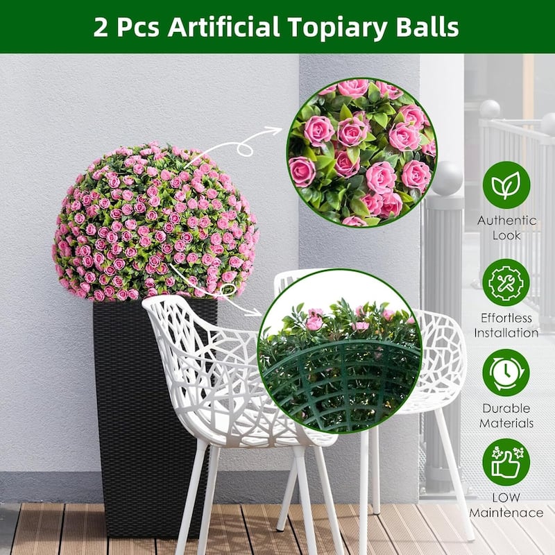 2PCS 15" Artificial Flower Topiary Decorative Balls for Home Decor - 15.7 inch