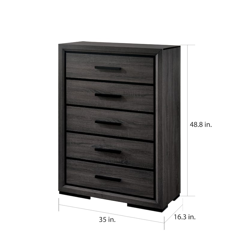 Rothwell Contemporary Grey Wood 3-Piece Panel Bedroom Set with Shelves by Furniture of America