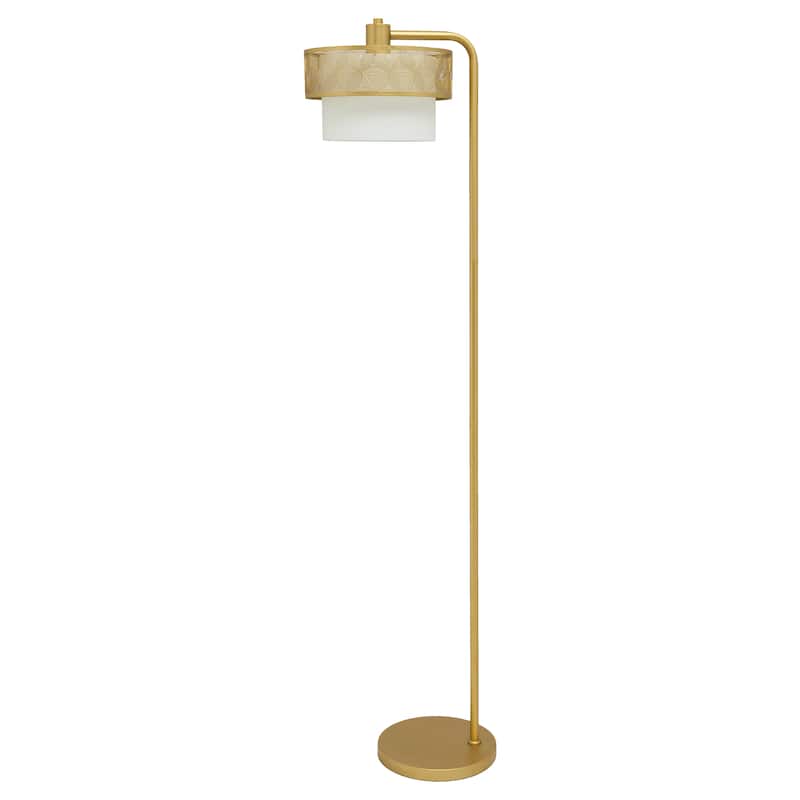 Celia River of Goods Painted Gold Metal 62.25-Inch Floor Lamp with Painted Gold Metal and White Fabric Drum Shade