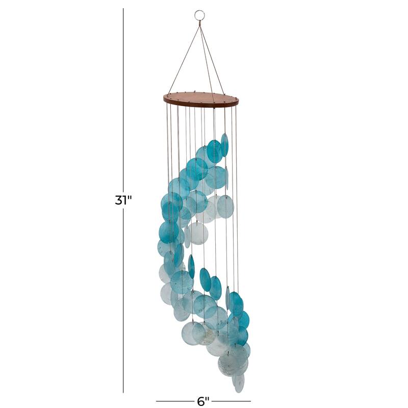 Capiz Shell Waterfall Windchime with Silver Ring - Teal - Roche River Decor