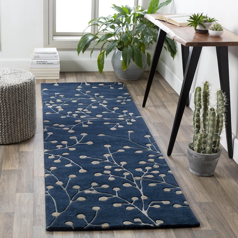 Livabliss Athena French Country Floral & Botanical Hand Tufted Area Rug - 2'6" x 8' Runner - Navy