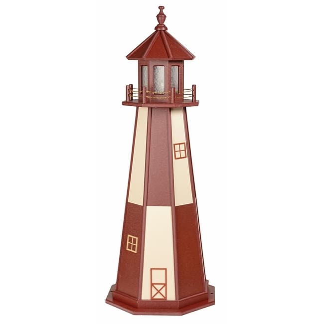 Cape Henry Cherrywood and Ivory Poly Lighthouse - Solar Light - 5 Foot