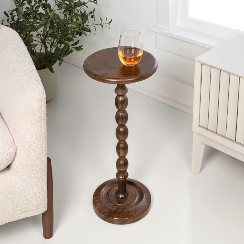 Augustus 24.5" Spindle Wood Pedestal Round Drink Table and Decorative End Table, By JONATHAN Y