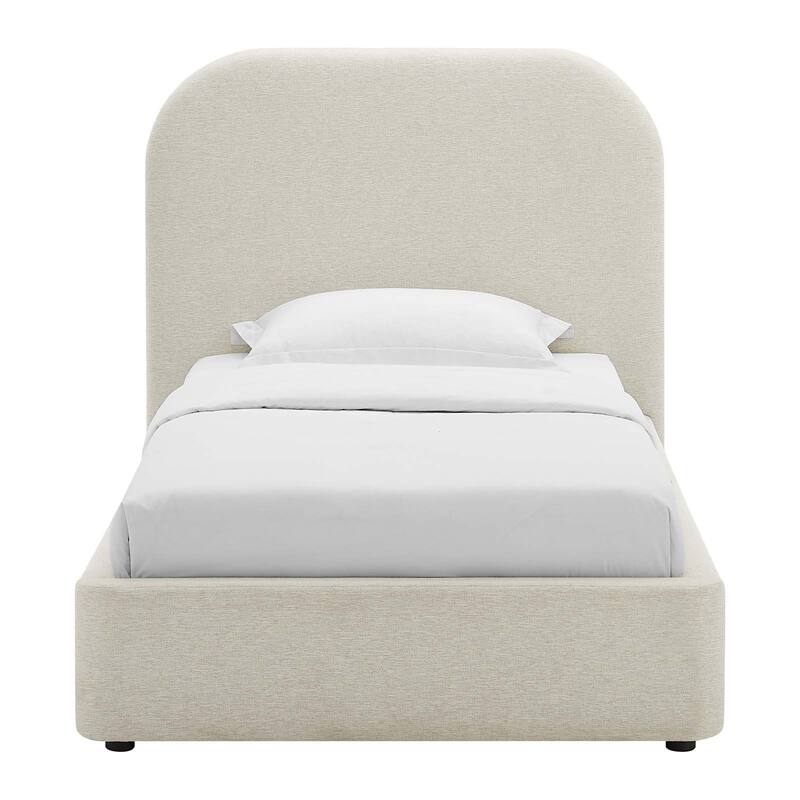 Hillsway Modern Curved Headboard Ivory Fabric Upholstered Twin Size Platform Bed
