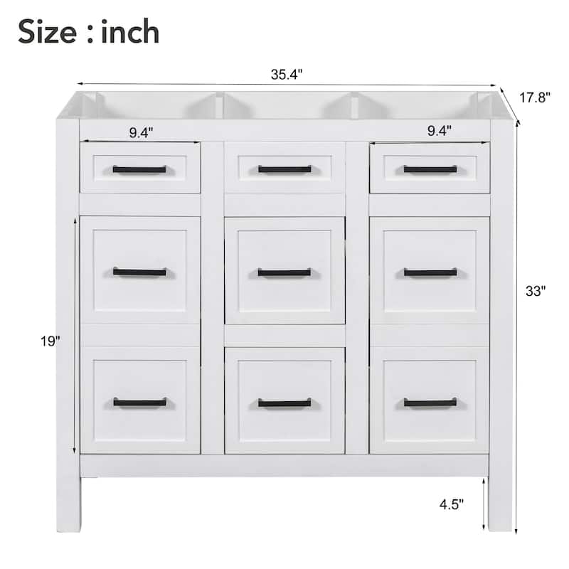 36" Bathroom Vanity Cabinet without Sink - White