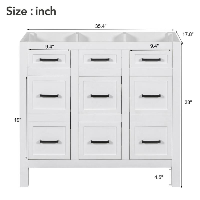 Modern 36 Inch Freestanding Bathroom Vanity without Sink, Bathroom Storage Cabinet with 4 Drawers and 2 Doors