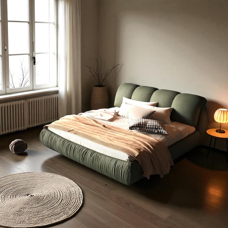 Queen/King Size Luxury Upholstered Platform Bed with Oversized Padded Headboard, Solid Wood Frame & Adjustable Mattress Height