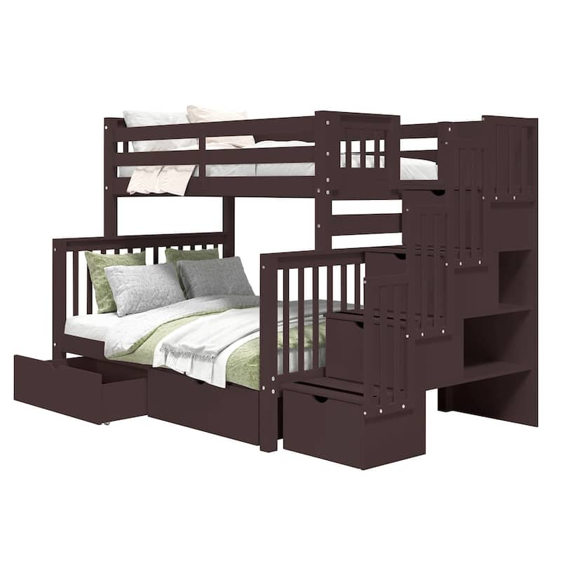Taylor & Olive Trillium Twin over Full Stairway Bunk Bed, 2 Drawers