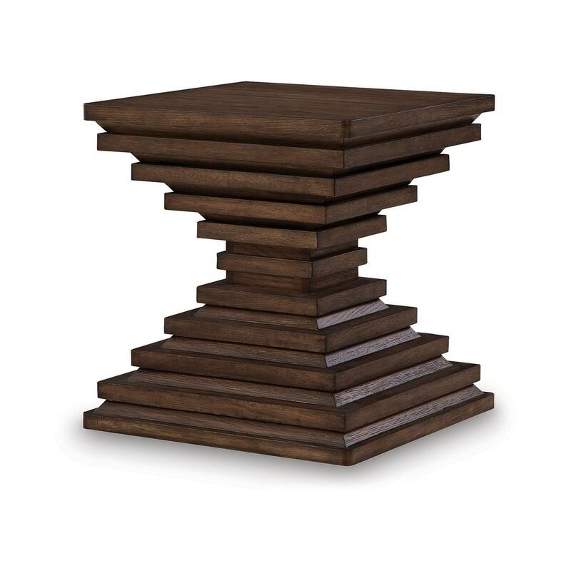 Reem Side End Table, Square Geometric Hourglass, 28 Inch Dark Brown