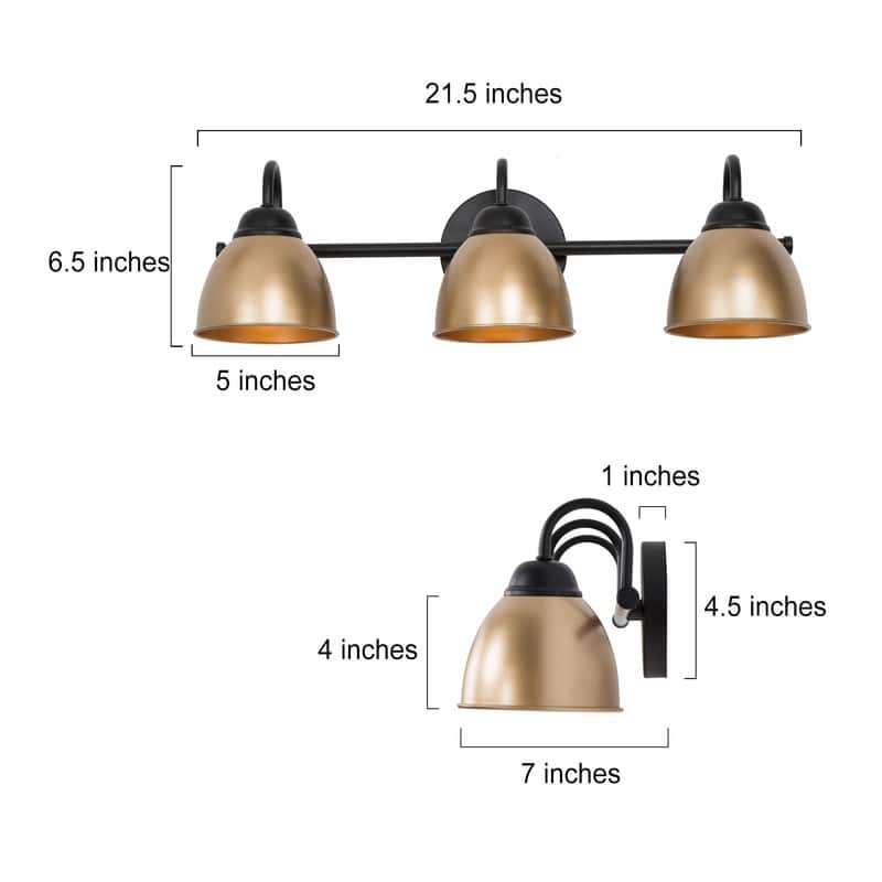 Modern Coastal 3-light LED Bathroom Bell Vanity Light Farmhouse Metal Shade Wall Sconces - L21.5"x W7"x H 6.5"