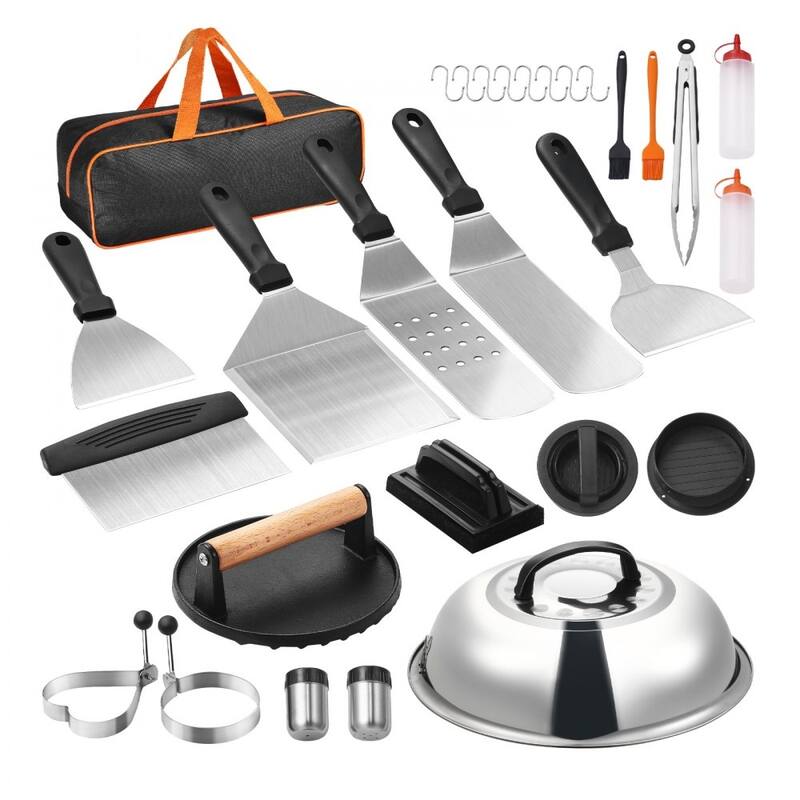 28-Piece BBQ Griddle Accessories Kit with Spatulas Meat Press Silicone Brushes and Hooks - 15.55” x 13.19” x 5.31”