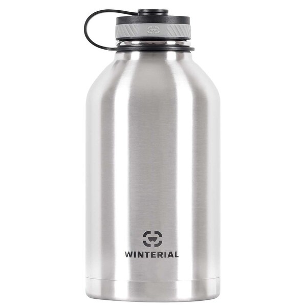 Winterial 64 oz Insulated Steel Water Bottle and Beer Growler. Double Walled Thermos Flask
