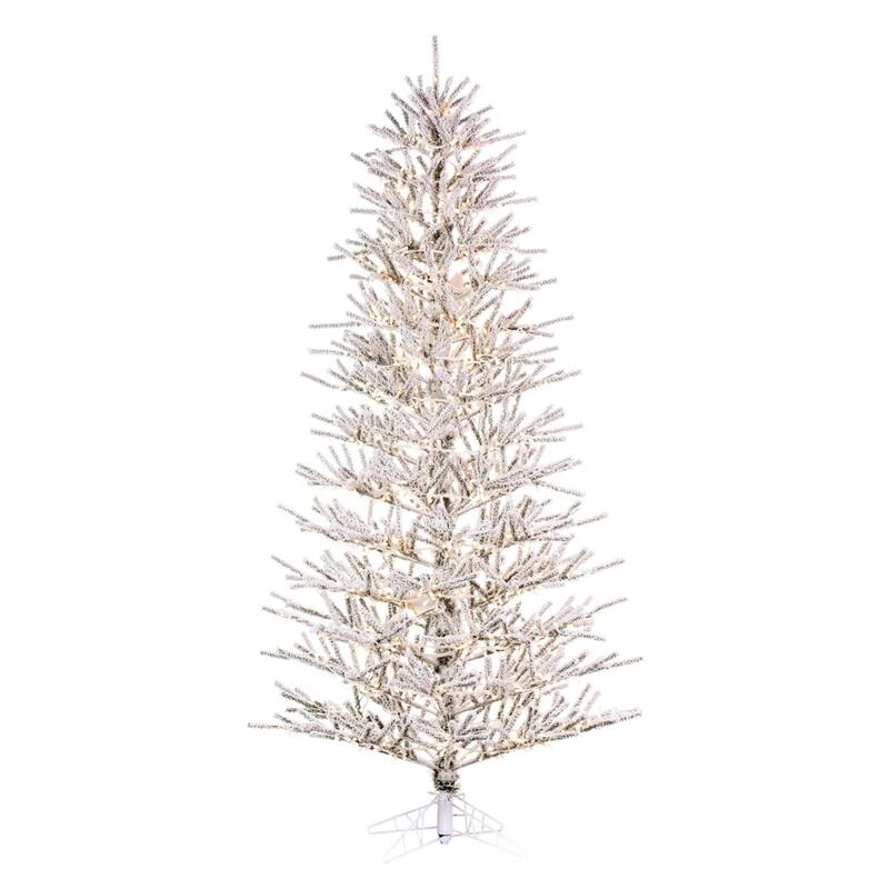 Vickerman 5.5' x 38" Flocked Slim Pistol Pine Artificial Pre-lit Christmas Tree, Warm White 3mm LED Wide Angle Lights. - White - 5.5 Foot