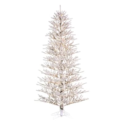Vickerman 6.5' x 42" Flocked Slim Pistol Pine Artificial Pre-lit Christmas Tree, Warm White 3mm LED Wide Angle Lights.